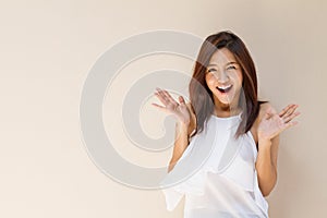 Happy woman showing exciting positive expression