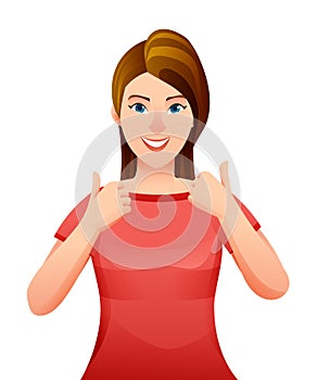 Happy woman showing thumbs up gesture cartoon character