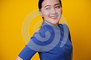 Happy woman showing toothy smile