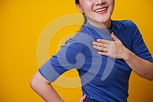 Happy woman showing toothy smile