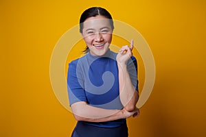 Happy woman showing toothy smile