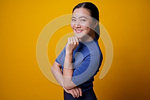 Happy woman showing toothy smile
