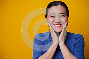 Happy woman showing toothy smile