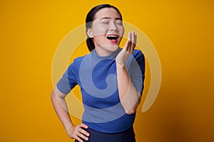 Happy woman showing toothy smile