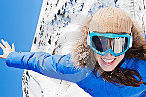 Happy woman in ski sunglasses