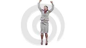 Happy woman in slow motion jumping