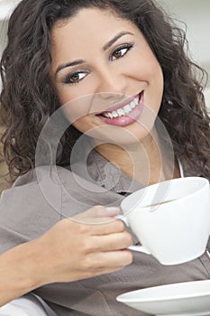 Happy Woman Smiling Drinking Tea or Coffee