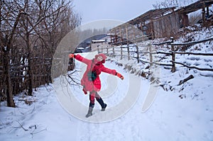 Happy woman in snow