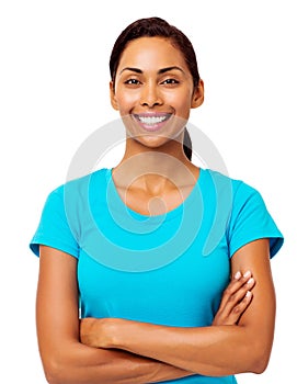 Happy Woman Standing Arms Crossed