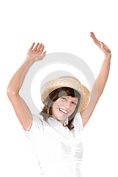 Happy woman with straw hat