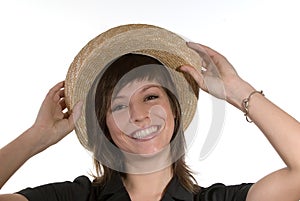 Happy woman in straw hat