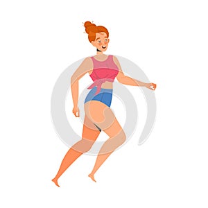 Happy Woman in Swimsuit Running on Beach Enjoying Summer Vacation and Seaside Rest Vector Illustration