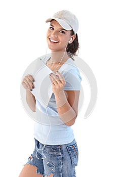 Happy woman with tablet computer
