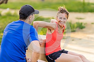 Cheerful Woman Working Out