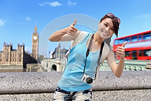 Happy woman travel in London