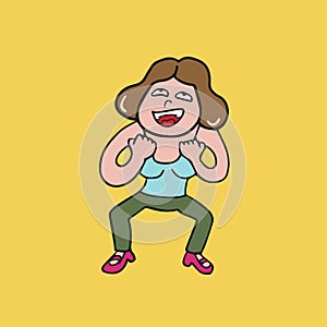 Happy woman with tricky face cartoon