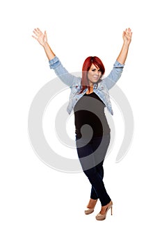 Happy Woman Waving Arms in the Air