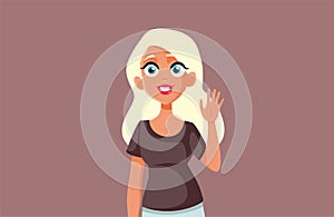 Happy Woman Waving Saluting Vector Cartoon