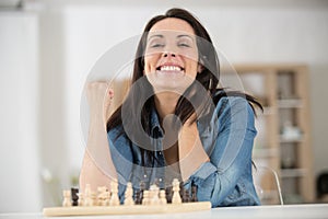 Happy woman won chess competition