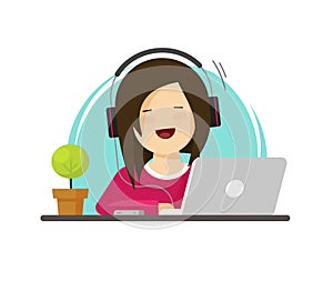 Happy woman working on computer vector illustration