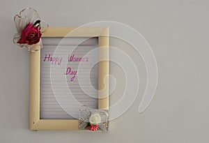 Happy womans day background white paper purple coclor pink flower