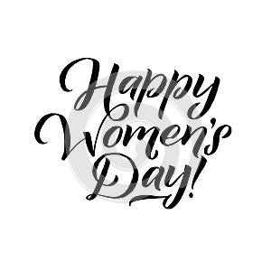 Happy Womans Day calligraphy design on square white background. Vector illustration. Womans Day greeting calligraphy