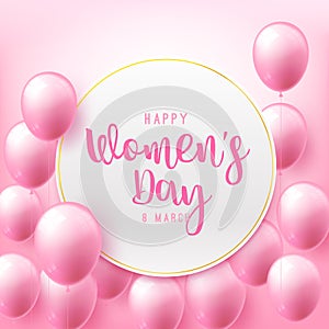Happy women day 8 march text calligraphy with beautiful balloon