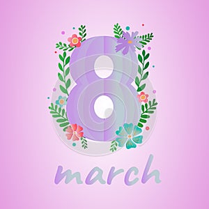 Happy Women Day 8th march holiday greeting card. 3D papercut female symbol with beautiful spring flowers