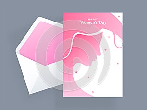 Happy Women Day celebration greeting card design with illustration of beautiful women face
