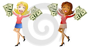 Happy Women Holding Lots of Cash