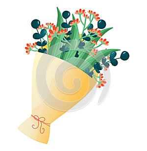 Happy Women March 8. Set cute postcard, a poster with a bouquet of flowers and stars. Spring composition