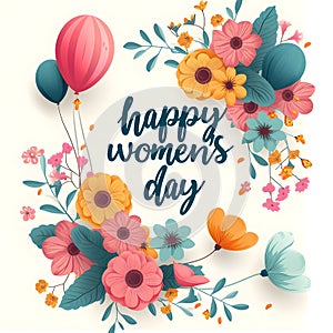 Happy Women's Day 8 March sign with flowers on light background. International Womens Day message