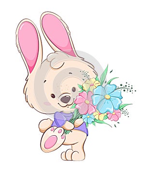 Happy Women`s day. Cute bunny cartoon character