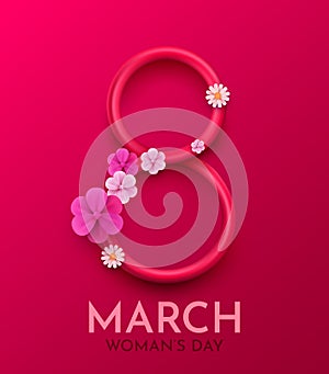 Happy Women's Day greeting card. 8 March modern background design with flowers.