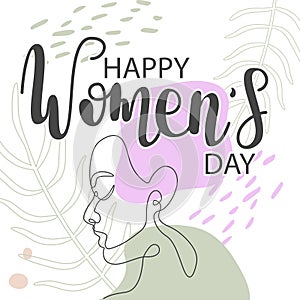 Happy Women's Day greeting card. Hand drawn vector line calligraphy. Elegant banner with women's day.