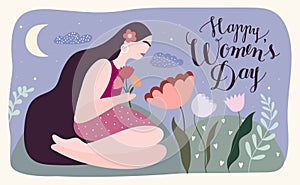 Happy Women\'s Day greeting card or postcard with floral design