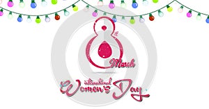 Happy women`s day greeting card. Postcard on March 8. Colorful light with white background