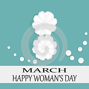 Happy women`s day greeting card. Postcard on March 8. Text with flowers