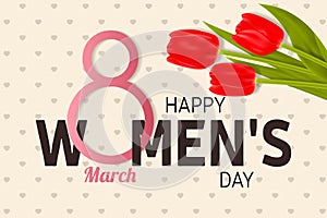 Happy Women s Day Greeting Card with tulips.