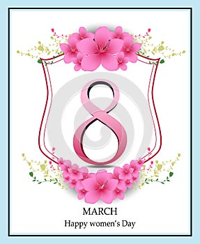 Happy Women` s Day greeting card, women and text 8th March.