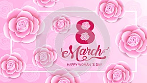 Happy Women `s Day holiday , 8 March, girl head silhouette cutout ,flower background. banner , greeting card, poster, vector