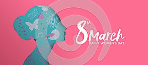 Happy women`s day paper cut spring girl banner