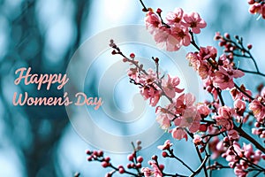 Happy Women\'s Day with spring flowers background International Womens Day concept March 8 Happy Mother`s Day greeting design