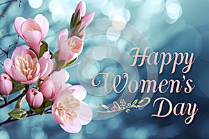 Happy Women\'s Day with spring flowers background International Womens Day concept March 8 Happy Mother`s Day greeting design