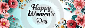 Happy Women\'s Day with spring flowers background International Womens Day concept March 8 Happy Mother`s Day greeting design