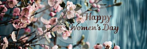 Happy Women\'s Day with spring flowers background International Womens Day concept March 8 Happy Mother`s Day greeting design