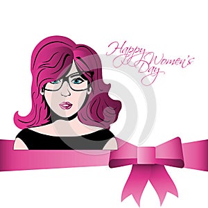 happy womens day girl ribbon card