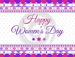 Happy Womens Day wallpaper with colorful traditional border design and typography in the center. March 8 is celebrated as womens photo