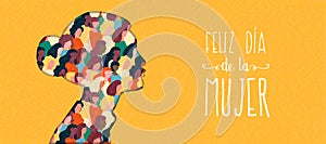 Happy Womens Day woman head card in spanish