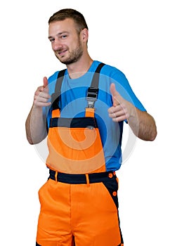 Happy worker with orange protective gear